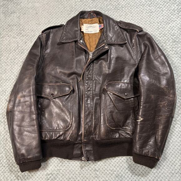 VTG Schott NYC 674 Leather USA Made Brown Lined Flight Jacket Sz L